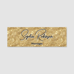 Elegant Faux Gold Glitter Name Tag