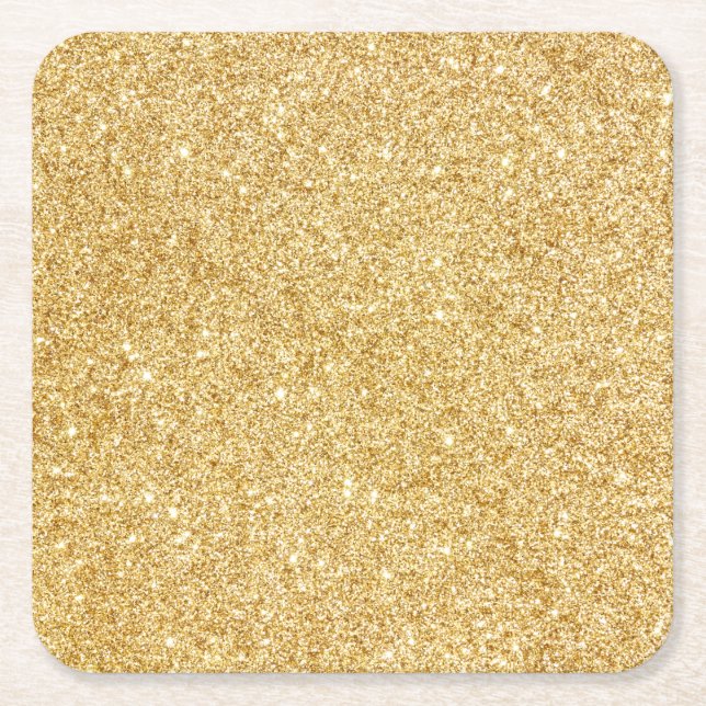 Elegant Faux Gold Glitter Square Paper Coaster (Front)