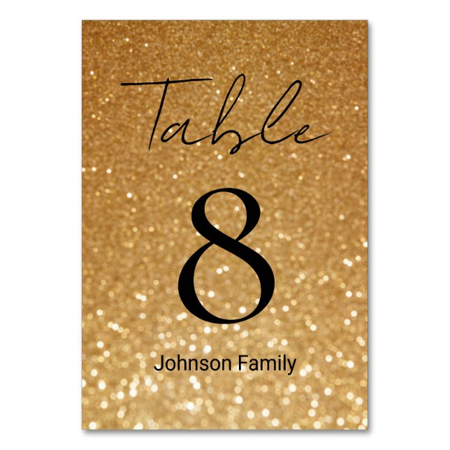 Elegant Faux Gold Glitter Wedding  Table Number (Front)