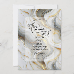 Elegant Faux Gold, Grey and White Marbled Wedding Invitation