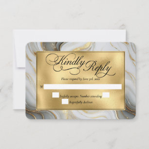 Elegant Faux Gold, Grey and White Marbled Wedding RSVP Card