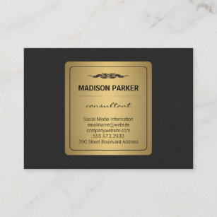 Elegant Faux Gold Label Leather Business Card