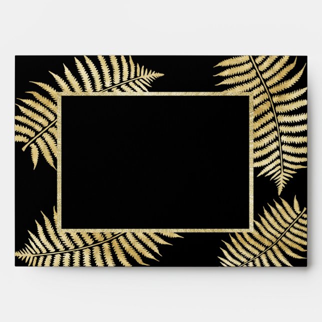 Elegant Faux Gold Leaf Bracken Wedding Envelope (Front)