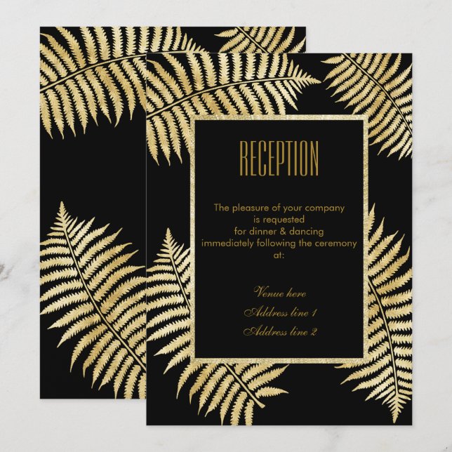 Elegant Faux Gold Leaf Bracken Wedding Reception Invitation (Front/Back)