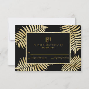 Elegant Faux Gold Leaf Bracken Wedding RSVP Card
