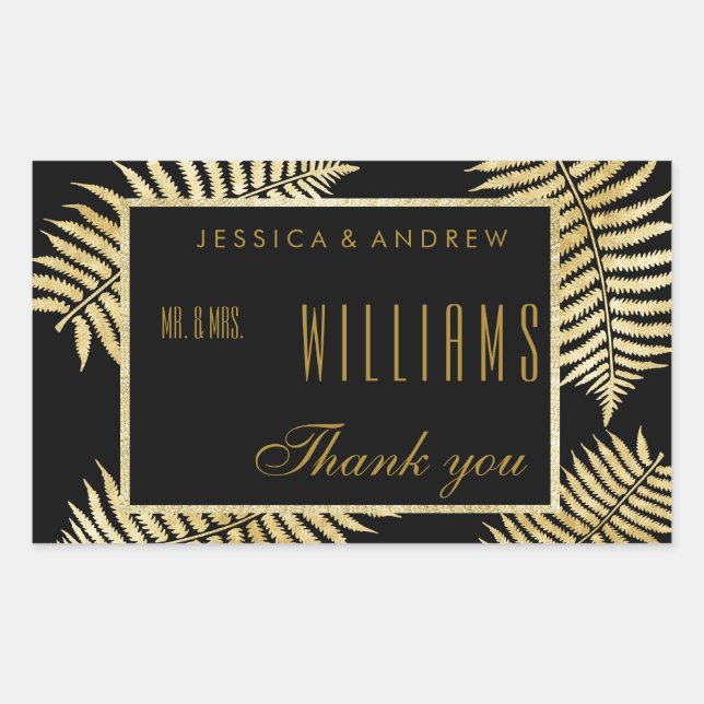 Elegant Faux Gold Leaf Bracken Wedding Thank You Rectangular Sticker (Front)