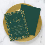 Elegant Faux Gold Leaves 90th Birthday Invitation<br><div class="desc">Elegant 90th Birthday Party invitation featuring a border of leaves and the word "Ninety" in faux gold against a green background. Card includes a matching green back side. Personalise it by replacing the placeholder text to add your information. For more options click the "Customise" button. *Please note that the Zazzle...</div>