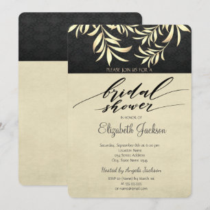 Elegant Faux Gold Leaves Bridal Shower Invitation