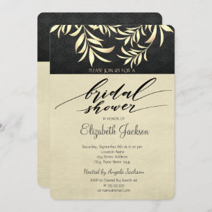 Elegant Faux Gold Leaves Bridal Shower Invitation
