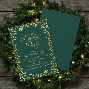 Elegant Faux Gold Leaves Holiday Party Invitation