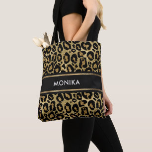 Elegant Faux Gold Leopard Animal Print Custom Tote Bag
