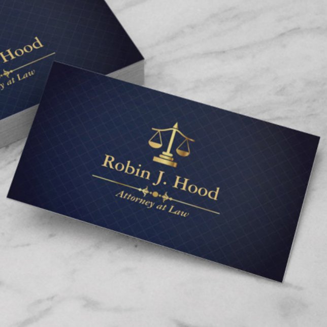 Elegant Faux Gold Libra Dark Blue Grid Lawyer Business Card (Creator Uploaded)