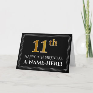 Elegant Faux Gold Look "11th" Birthday + Name Card
