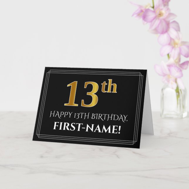 Elegant Faux Gold Look "13th" Birthday + Name Card (Orchid)