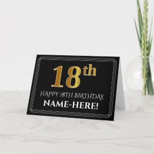 Elegant Faux Gold Look "18th" Birthday + Name Card
