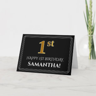 Elegant Faux Gold Look "1st" Birthday + Name Card