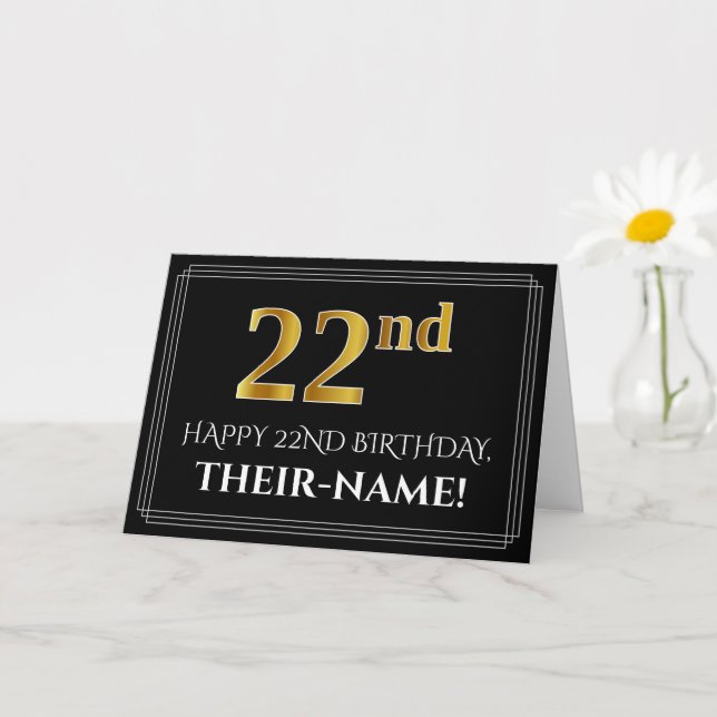 Elegant Faux Gold Look "22nd" Birthday + Name Card (Small Plant)