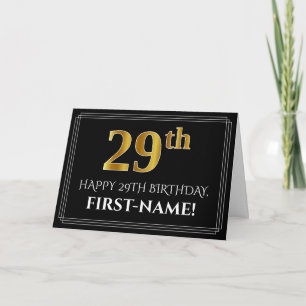 Elegant Faux Gold Look "29th" Birthday + Name Card