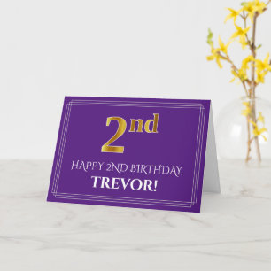 Elegant Faux Gold Look 2nd Birthday, Name; Purple Card