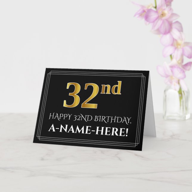 Elegant Faux Gold Look "32nd" Birthday + Name Card (Orchid)