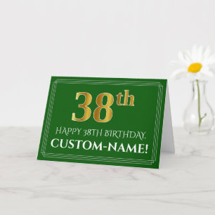 Elegant Faux Gold Look 38th Birthday, Name (Green) Card
