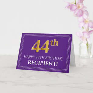 Elegant Faux Gold Look 44th Birthday, Name; Purple Card