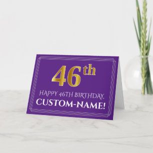 Elegant Faux Gold Look 46th Birthday, Name; Purple Card