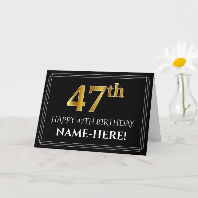 Elegant Faux Gold Look "47th" Birthday + Name Card (Small Plant)