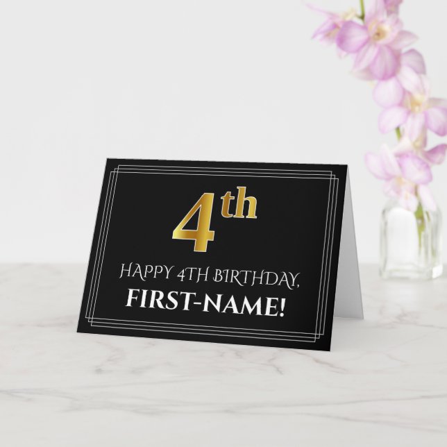Elegant Faux Gold Look "4th" Birthday + Name Card (Orchid)