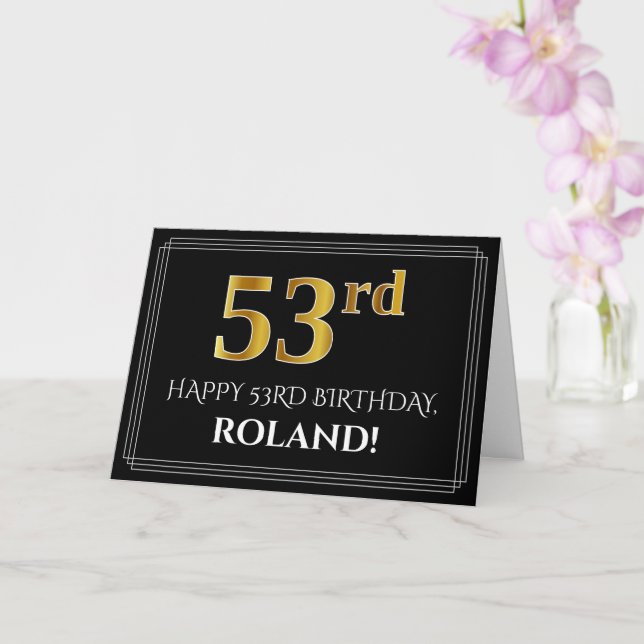 Elegant Faux Gold Look "53rd" Birthday + Name Card (Orchid)