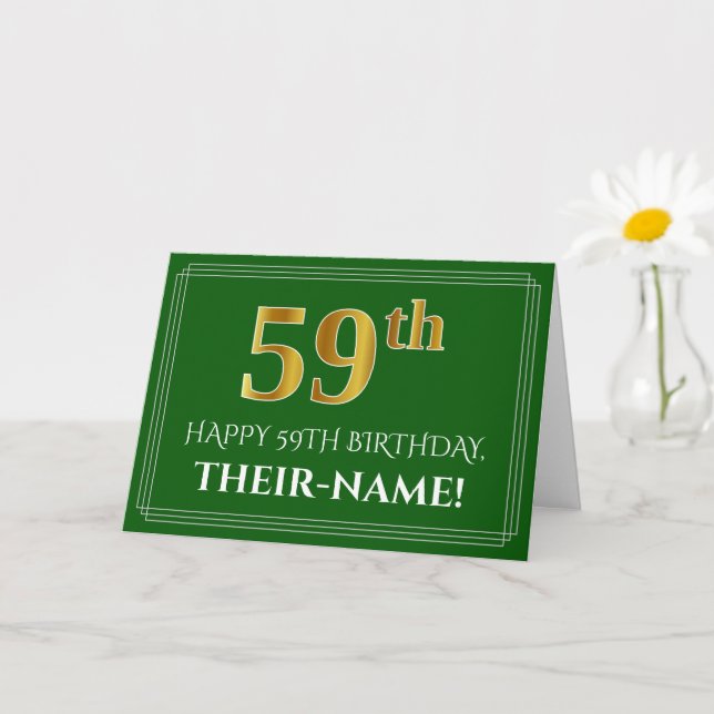 Elegant Faux Gold Look 59th Birthday, Name (Green) Card (Small Plant)
