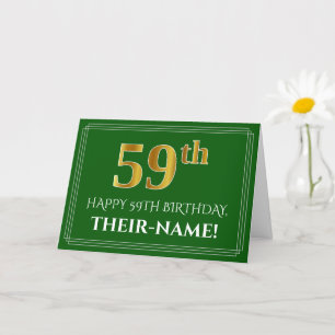 Elegant Faux Gold Look 59th Birthday, Name (Green) Card