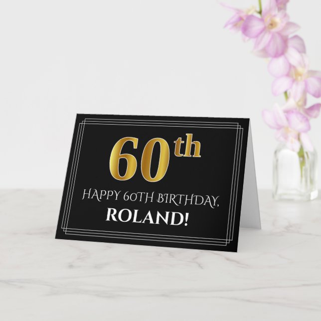 Elegant Faux Gold Look "60th" Birthday + Name Card (Orchid)