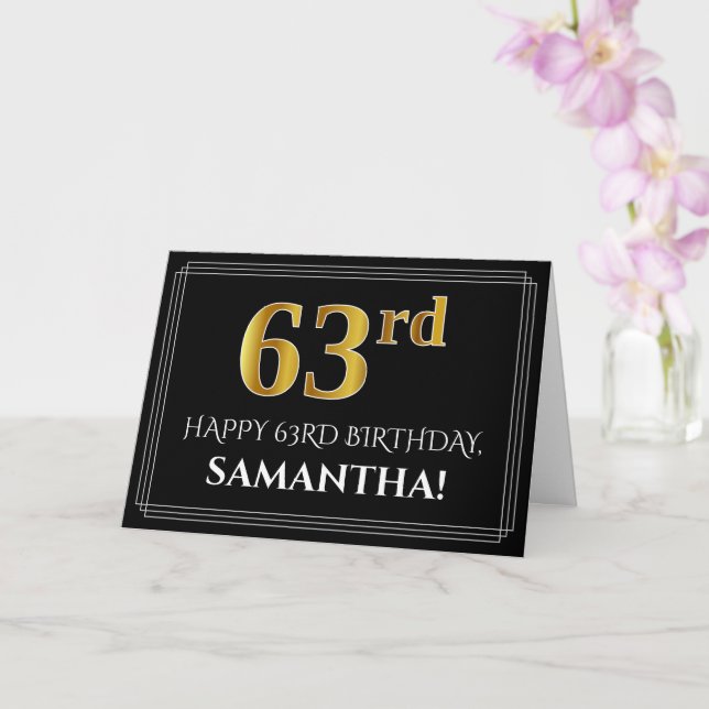 Elegant Faux Gold Look "63rd" Birthday + Name Card (Orchid)