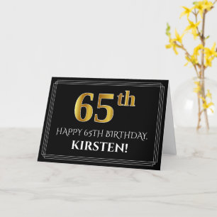 Elegant Faux Gold Look "65th" Birthday + Name Card