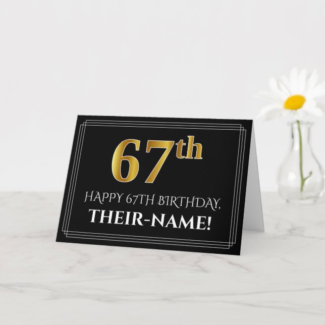 Elegant Faux Gold Look "67th" Birthday + Name Card (Small Plant)