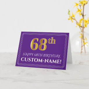 Elegant Faux Gold Look 68th Birthday, Name; Purple Card
