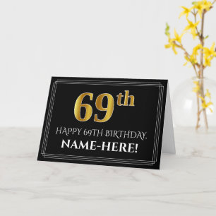 Elegant Faux Gold Look "69th" Birthday + Name Card