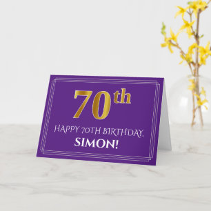 Elegant Faux Gold Look 70th Birthday, Name; Purple Card