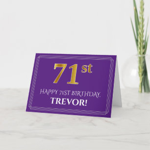 Elegant Faux Gold Look 71st Birthday, Name; Purple Card