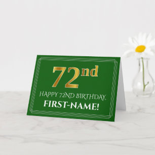 Elegant Faux Gold Look 72nd Birthday, Name (Green) Card