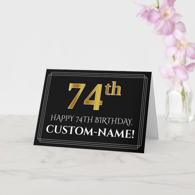 Elegant Faux Gold Look "74th" Birthday + Name Card (Orchid)