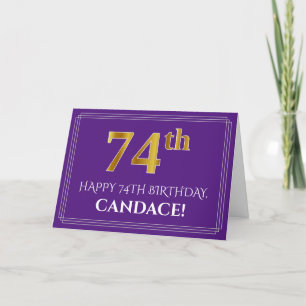 Elegant Faux Gold Look 74th Birthday, Name; Purple Card
