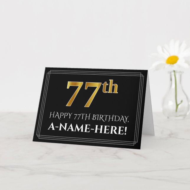 Elegant Faux Gold Look "77th" Birthday + Name Card (Small Plant)