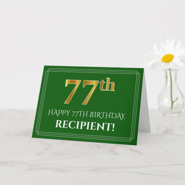 Elegant Faux Gold Look 77th Birthday, Name (Green) Card (Small Plant)