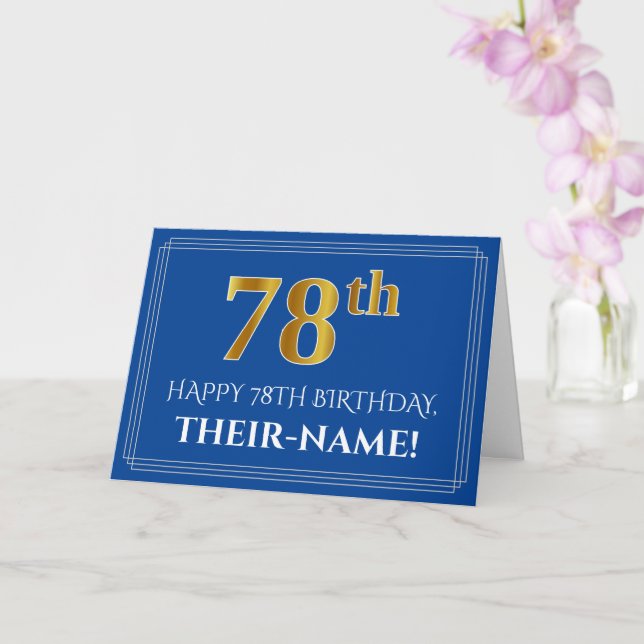 Elegant Faux Gold Look 78th Birthday, Name (Blue) Card (Orchid)