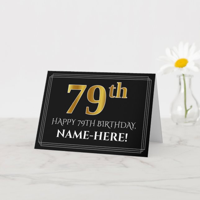 Elegant Faux Gold Look "79th" Birthday + Name Card (Small Plant)
