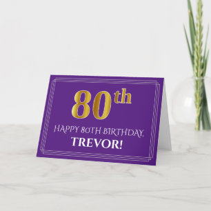 Elegant Faux Gold Look 80th Birthday, Name; Purple Card