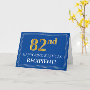 Elegant Faux Gold Look 82nd Birthday, Name (Blue) Card