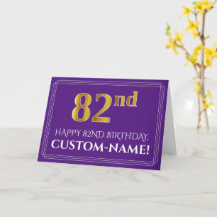 Elegant Faux Gold Look 82nd Birthday, Name; Purple Card